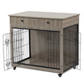 Dog Crate Furniture, Wooden Dog Crate End Table, 38.4 Inch Dog Kennel With 2 Drawers Storage, Heavy Duty Dog Crate, Decorative Pet Crate Dog Cage For Large Indoor Use Grey 38.4