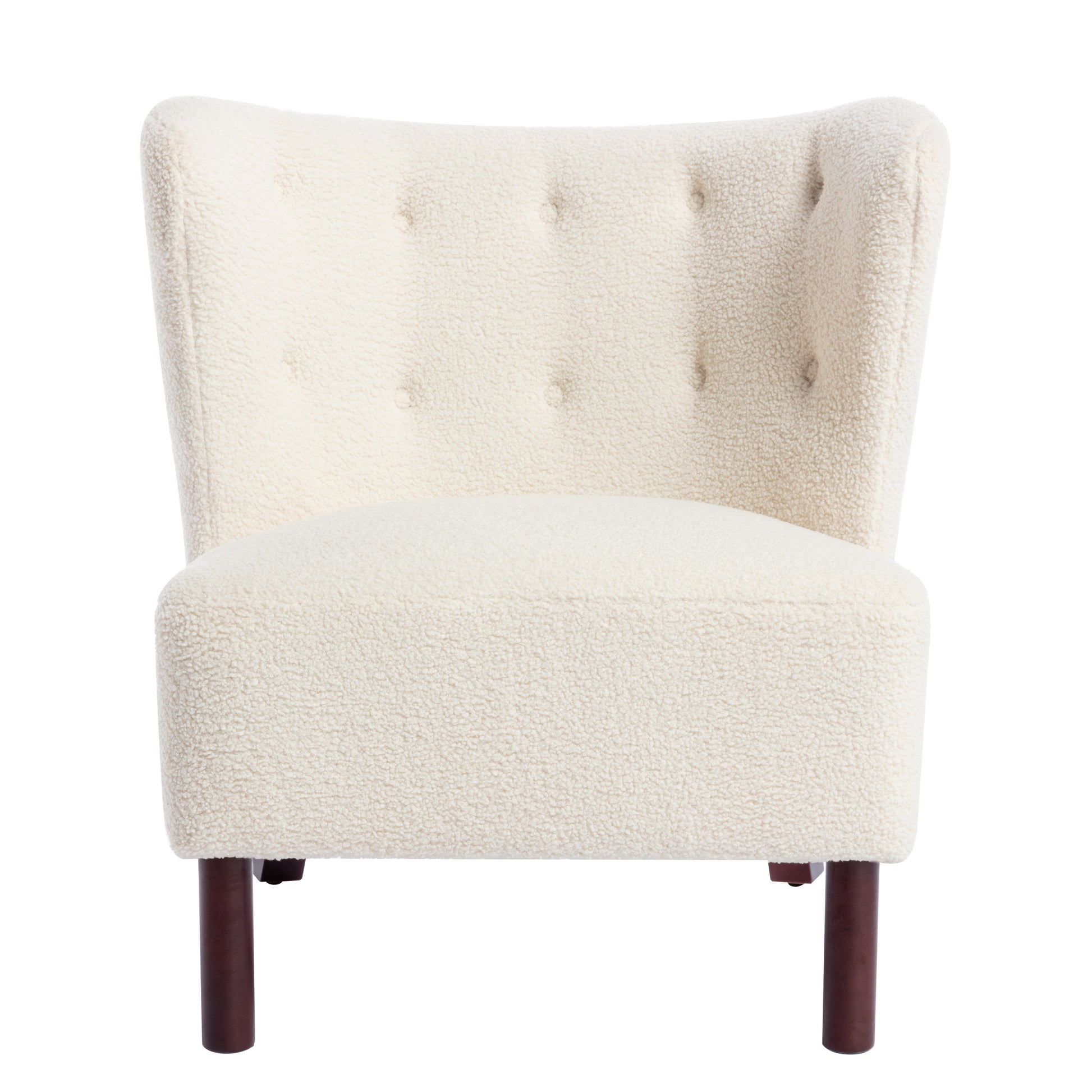 Accent Chair, Upholstered Armless Chair Lambskin Sherpa Single Sofa Chair With Wooden Legs, Modern Reading Chair For Living Room Bedroom Small Spaces Apartment, Cream Cream Polyester