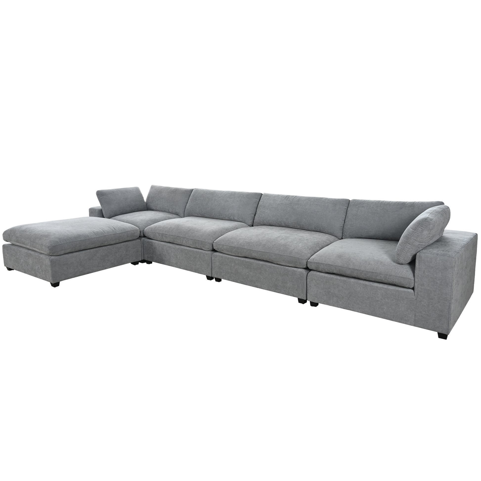 Upholstered Oversize Modular Sofa With Removable Ottoman,Sectional Sofa For Living Room Apartment 5 Seater Grey Polyester 5 Seat