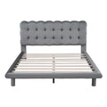 Queen Size Velvet Platform Bed With Led Frame, Thick & Soft Fabric And Button Tufted Design Headboard, Gray Gray Velvet