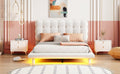 Full Size Velvet Platform Bed With Led Frame, Thick & Soft Fabric And Button Tufted Design Headboard, Beige Beige Velvet