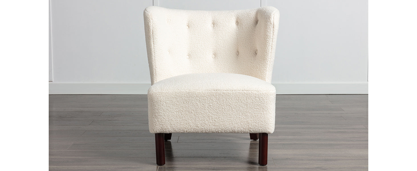 Accent Chair, Upholstered Armless Chair Lambskin Sherpa Single Sofa Chair With Wooden Legs, Modern Reading Chair For Living Room Bedroom Small Spaces Apartment, Cream Cream Polyester