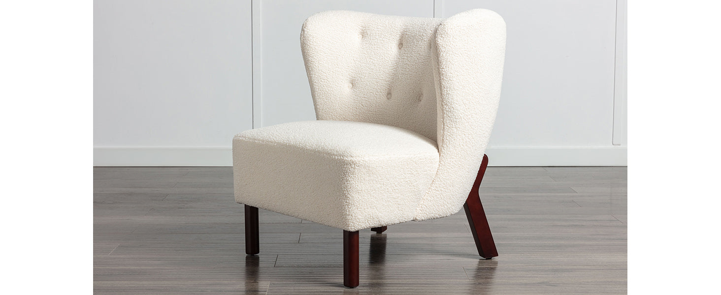 Accent Chair, Upholstered Armless Chair Lambskin Sherpa Single Sofa Chair With Wooden Legs, Modern Reading Chair For Living Room Bedroom Small Spaces Apartment, Cream Cream Polyester
