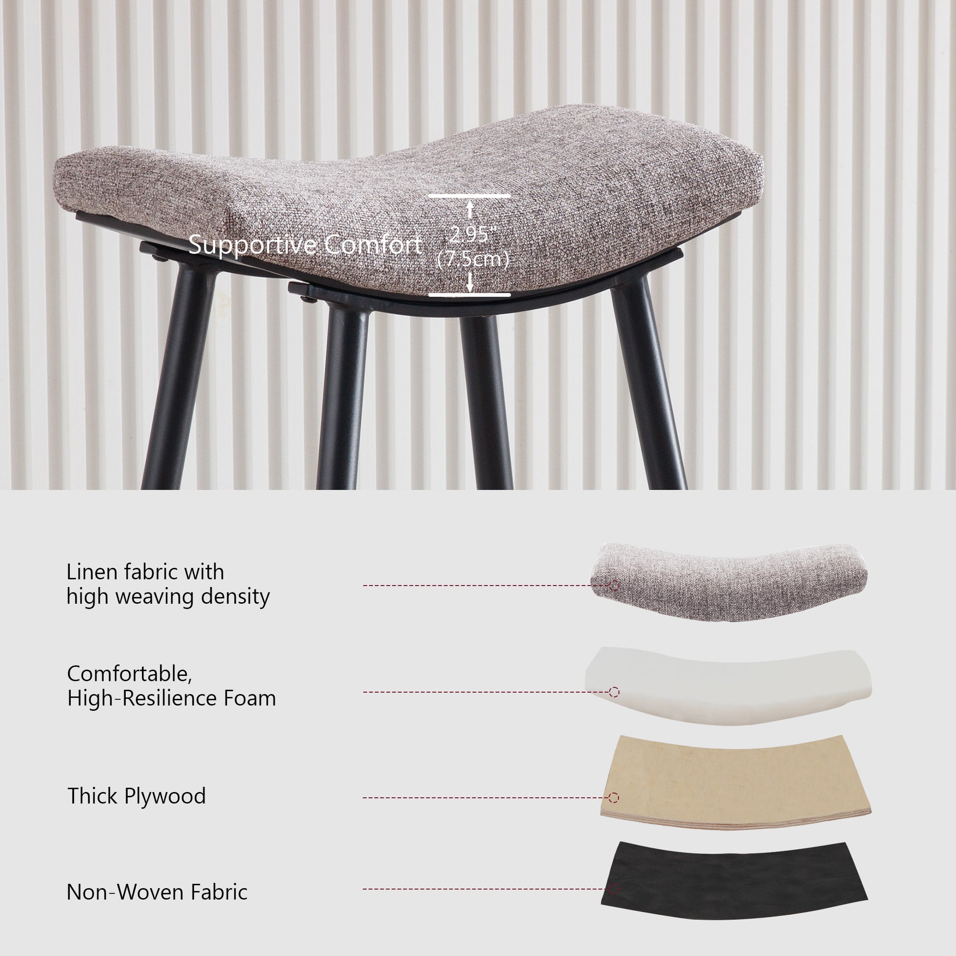 Bar Stools Set Of 2 Armless Counter Low Bar Stools Without Back Modern Linen Fabric Breakfast Stools With Metal Leg And Footrest,Coffee Coffee Kitchen Foam Dry Clean Modern Bar Stools Foam Linen