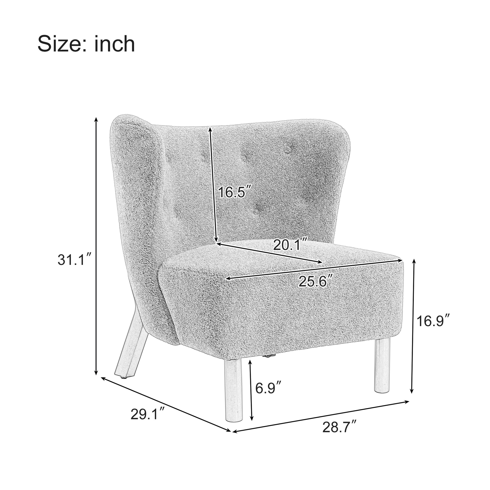 Accent Chair, Upholstered Armless Chair Lambskin Sherpa Single Sofa Chair With Wooden Legs, Modern Reading Chair For Living Room Bedroom Small Spaces Apartment, Cream Cream Polyester