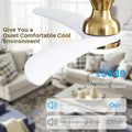 52 Inch Modern Ceiling Fan With 3 Color Dimmable Solid Wood Blades Remote Control Reversible Dc Motor For Bedroom Gold Metal & Wood