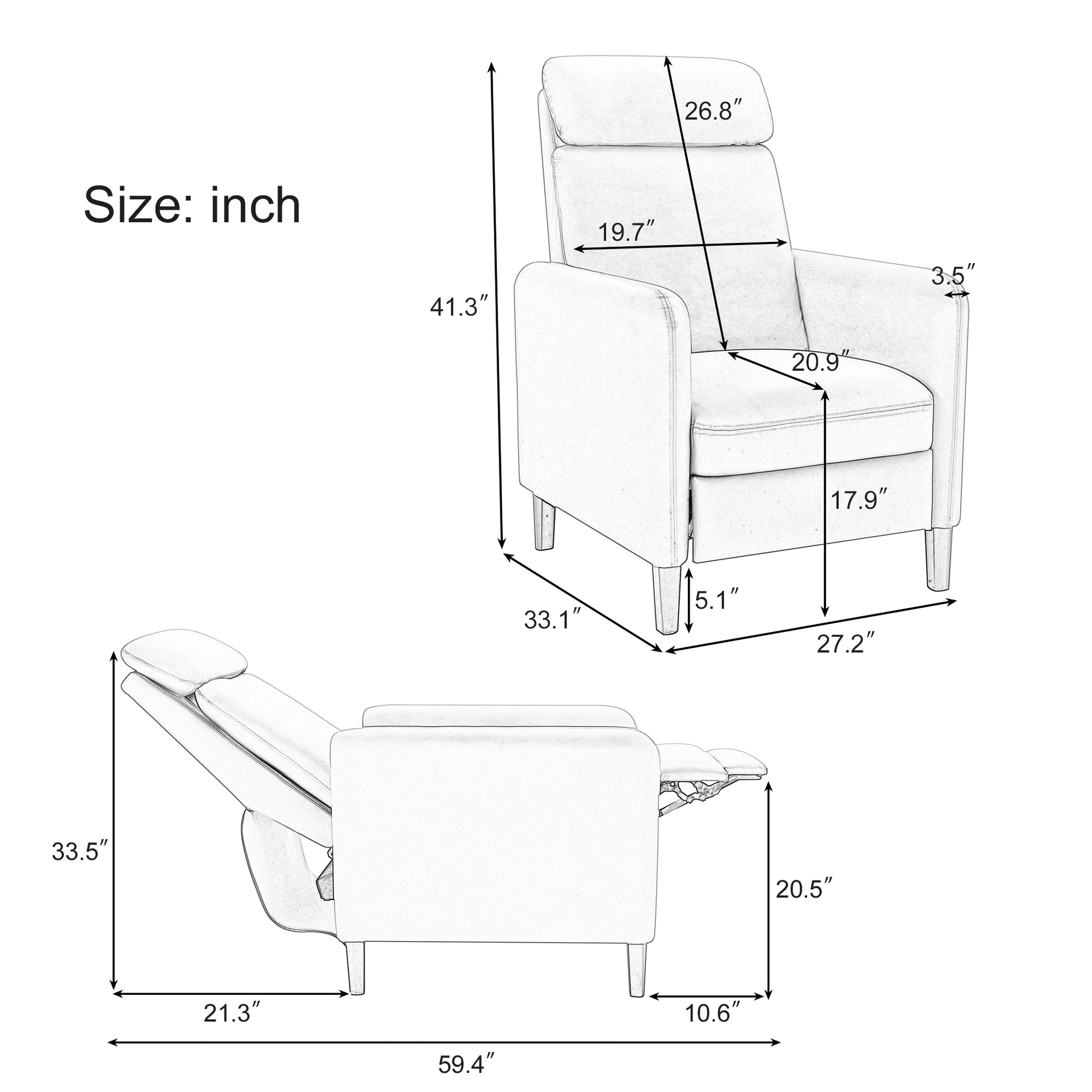 Modern Artistic Color Design Adjustable Recliner Chair Pu Leather For Living Room Bedroom Home Theater, Burnt Orange Burnt Orange Pu Leather
