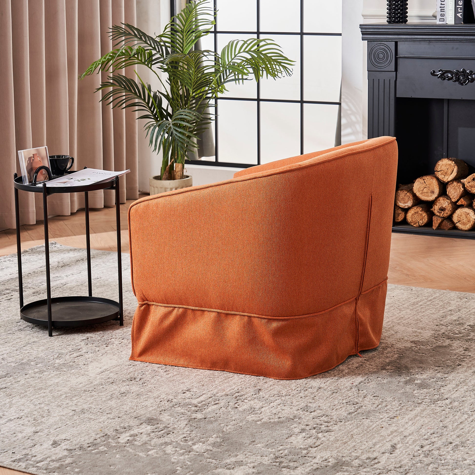 Swivel Barrel Chair With Ottoman, Swivel Accent Chairs Armchair For Living Room, Reading Chairs For Bedroom Comfy, Round Barrel Chairs With Black Metal Base Orange Orange Primary Living Space Modern Linen