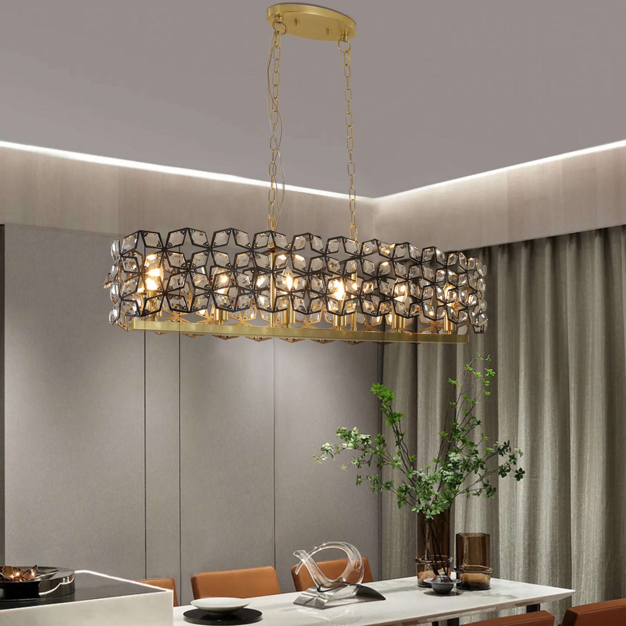 Modern Champagne Gold Oval Crystal ceiling chandelier transparent-modern-crystal