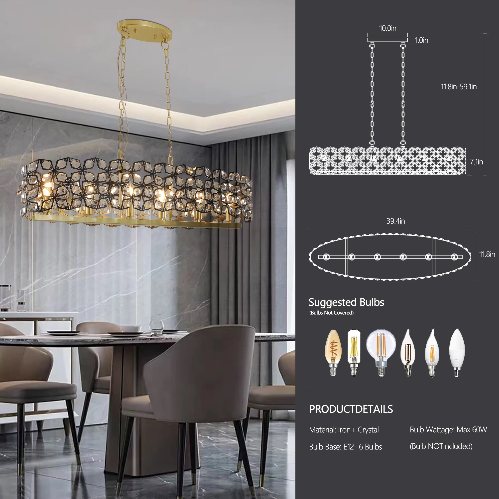 Modern Champagne Gold Oval Crystal ceiling chandelier transparent-modern-crystal