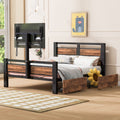 Twin Size Metal Platform Bed With Mdf Headboard And Footboard,Two Storage Drawers And Rotatable Tv Stand,Black Twin Black Metal