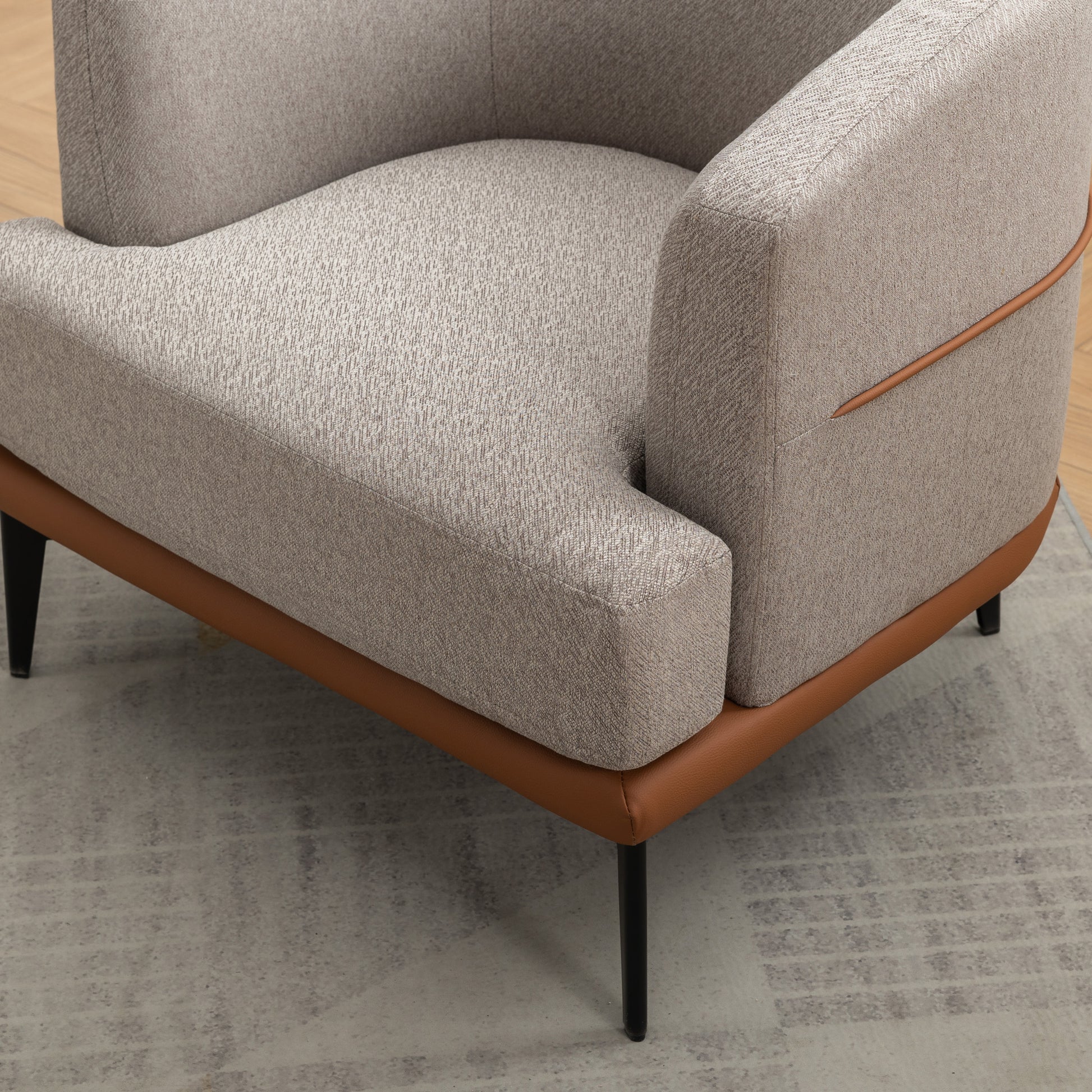 Modern Two Tone Barrel Fabric Chair, Upholstered Round Armchair For Living Room Bedroom Reading Room, Burnt Orange Burnt Orange Linen