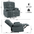 Massage Recliner Chair Sofa With Heating Vibration Grey Chenille Manual Handle Metal Primary Living Space Soft Cushion Back American Design,American Traditional,Classic,Minimalist,Modern Pillow Top