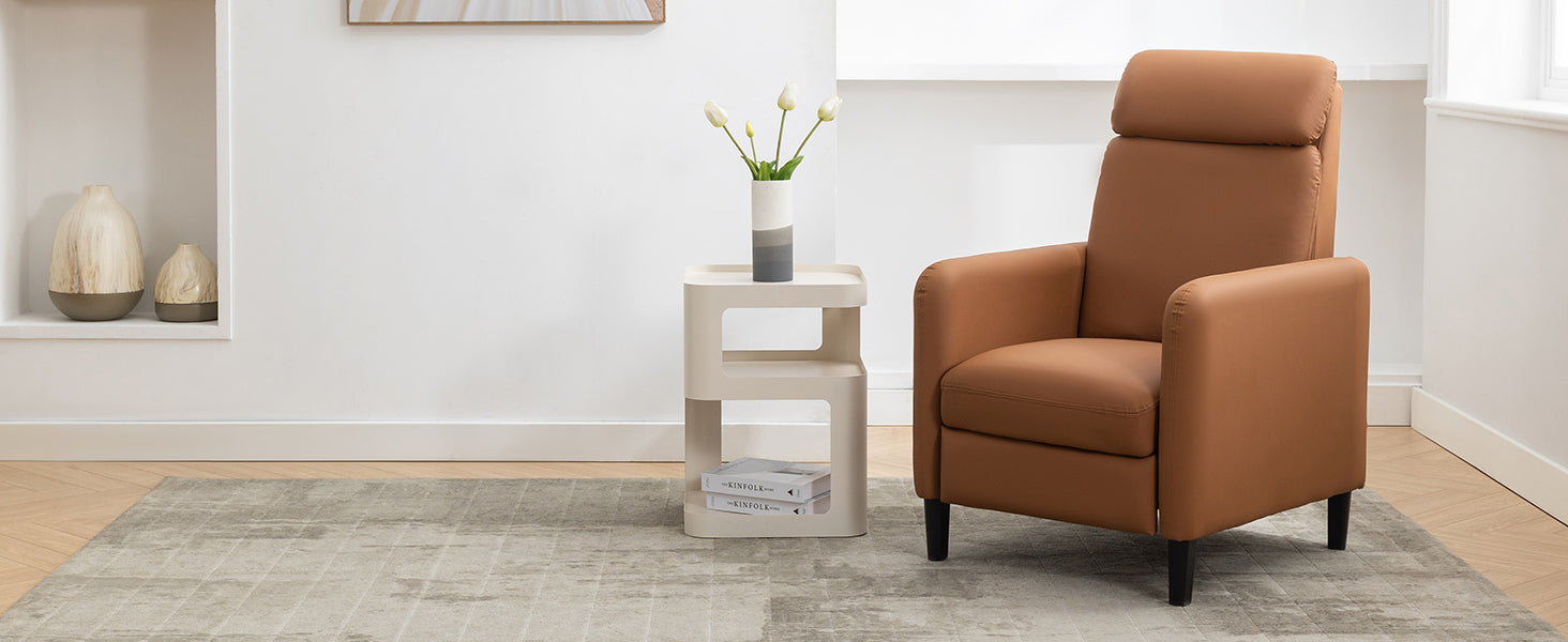 Modern Artistic Color Design Adjustable Recliner Chair Pu Leather For Living Room Bedroom Home Theater, Burnt Orange Burnt Orange Pu Leather