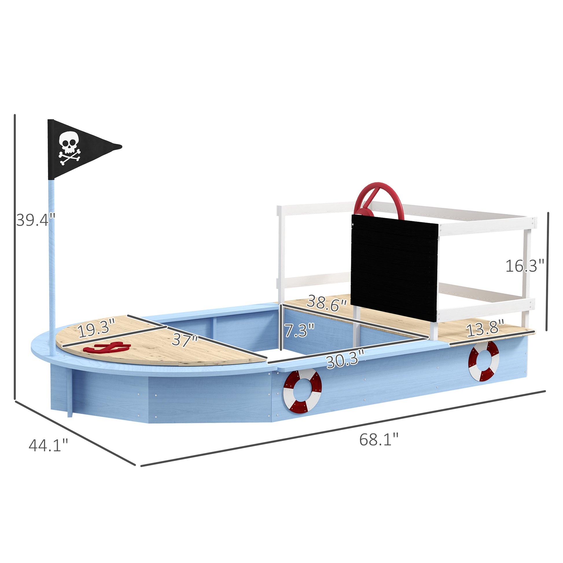 Wooden Sandbox With Pirate Design For 3 7 Years, Blue Blue Wood