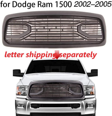 Big Horn Style Front Grille For 2002 2003 2004 2005 Dodge Ram 1500 W Letters Matt Black Abs Abs