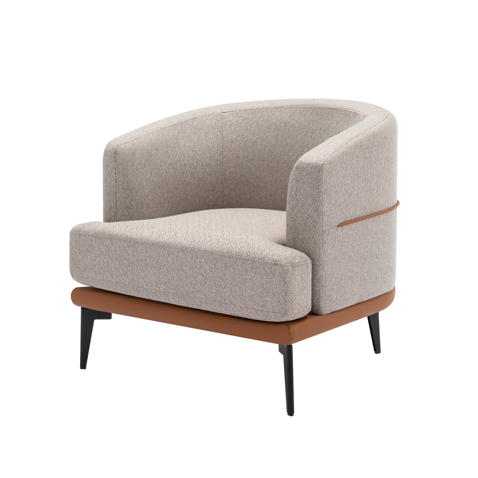 Modern Two Tone Barrel Fabric Chair, Upholstered Round Armchair For Living Room Bedroom Reading Room, Burnt Orange Burnt Orange Linen