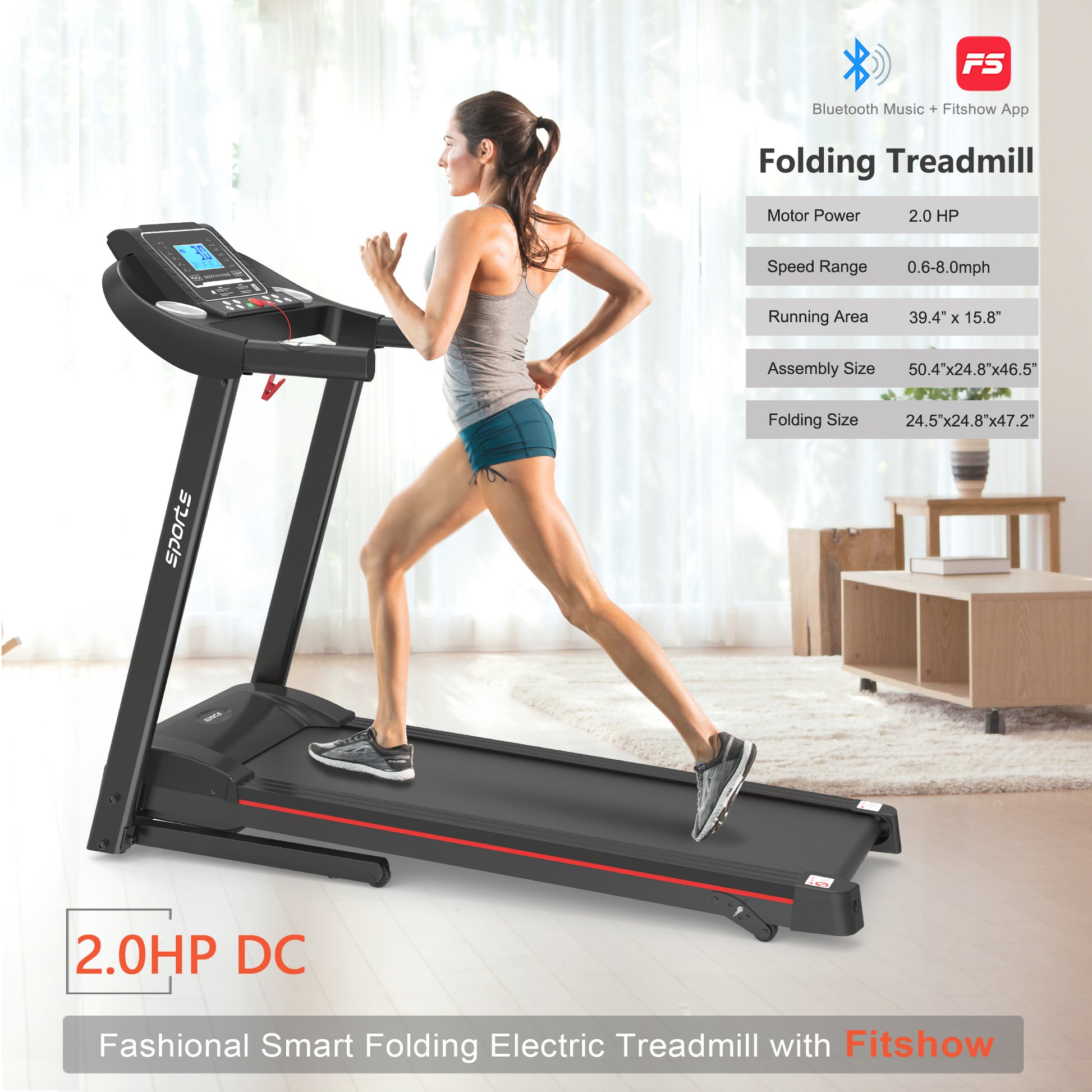 Fitshow App Home Foldable Treadmill With Incline, Folding Treadmill Fo