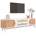 Rattan Tv Stand For Tvs Up To 75'', Modern Farmhouse Media Console, Entertainment Center With Solid Wood Legs, Tv Cabinet For Living Room,Home Theatre Natural White Primary Living Space 60 69 Inches Solid Wood Mdf