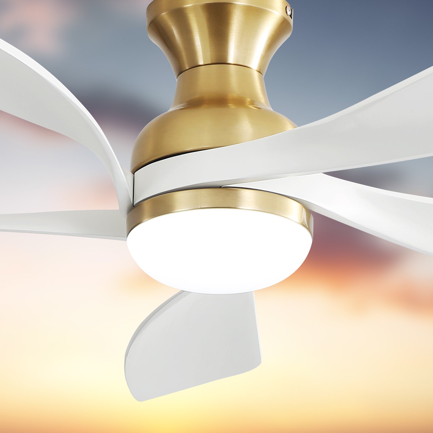 52 Inch Ceiling Fan With Dimmable 3 Colors Led Light Reversible Noiseless Dc Motor Smart App Remote Control Gold Metal & Wood