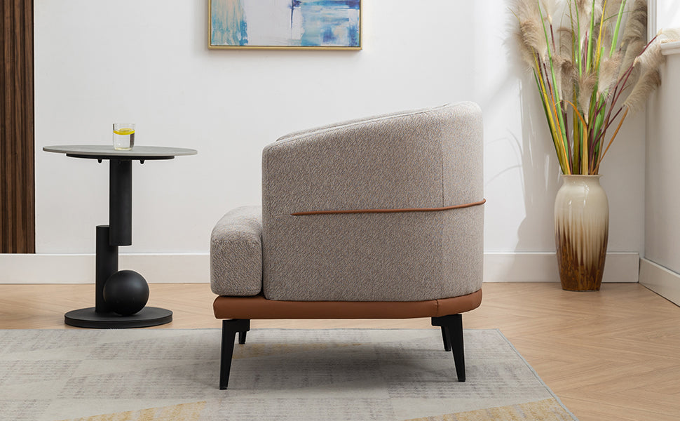 Modern Two Tone Barrel Fabric Chair, Upholstered Round Armchair For Living Room Bedroom Reading Room, Burnt Orange Burnt Orange Linen