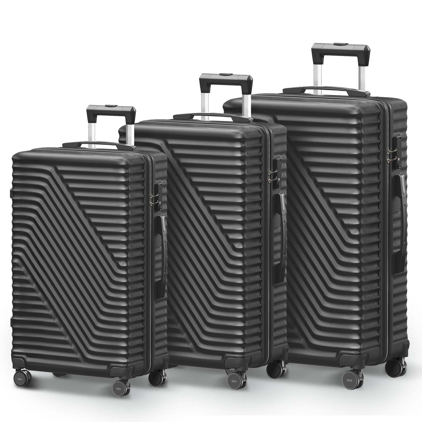 Hardshell Luggage Sets 3 Piece Double Spinner Wheels black-abs+pc