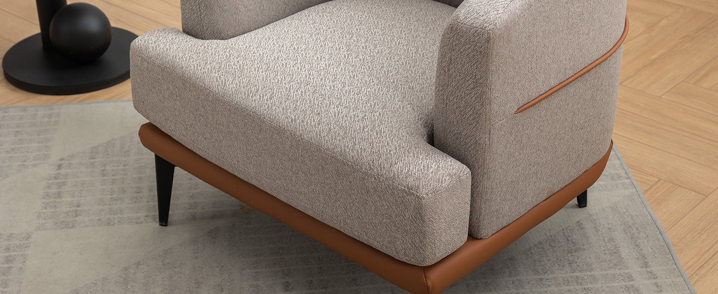 Modern Two Tone Barrel Fabric Chair, Upholstered Round Armchair For Living Room Bedroom Reading Room, Burnt Orange Burnt Orange Linen