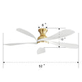 52 Inch Ceiling Fan With Dimmable 3 Colors Led Light Reversible Noiseless Dc Motor Smart App Remote Control Gold Metal & Wood