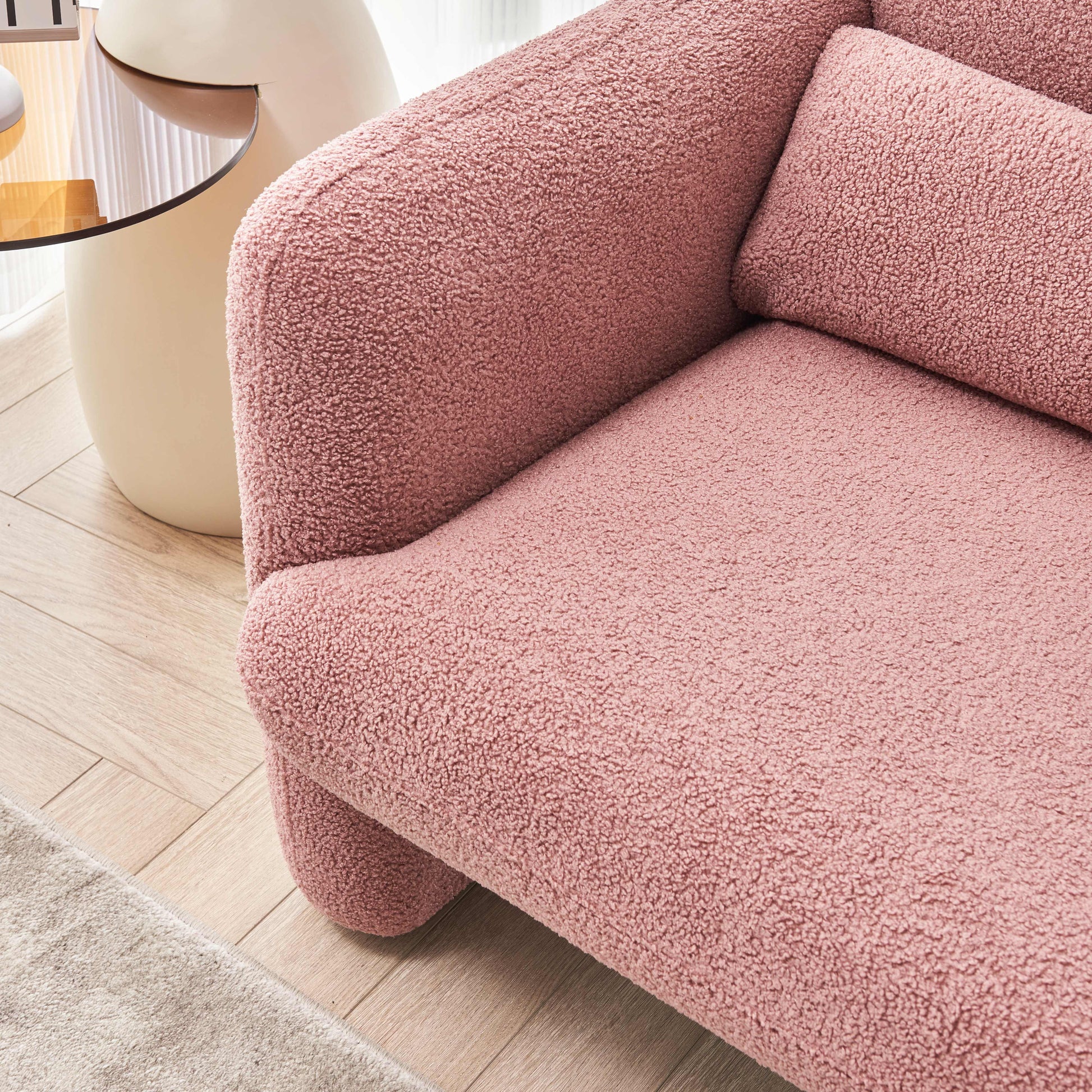 34"Lamb Fleece Fabric Sofa, Modern Single Sofa With Support Pillow For Apartment, Office, Living Room & Bedroom, Tool Free Assembly. Pink Pink Foam Sherpa
