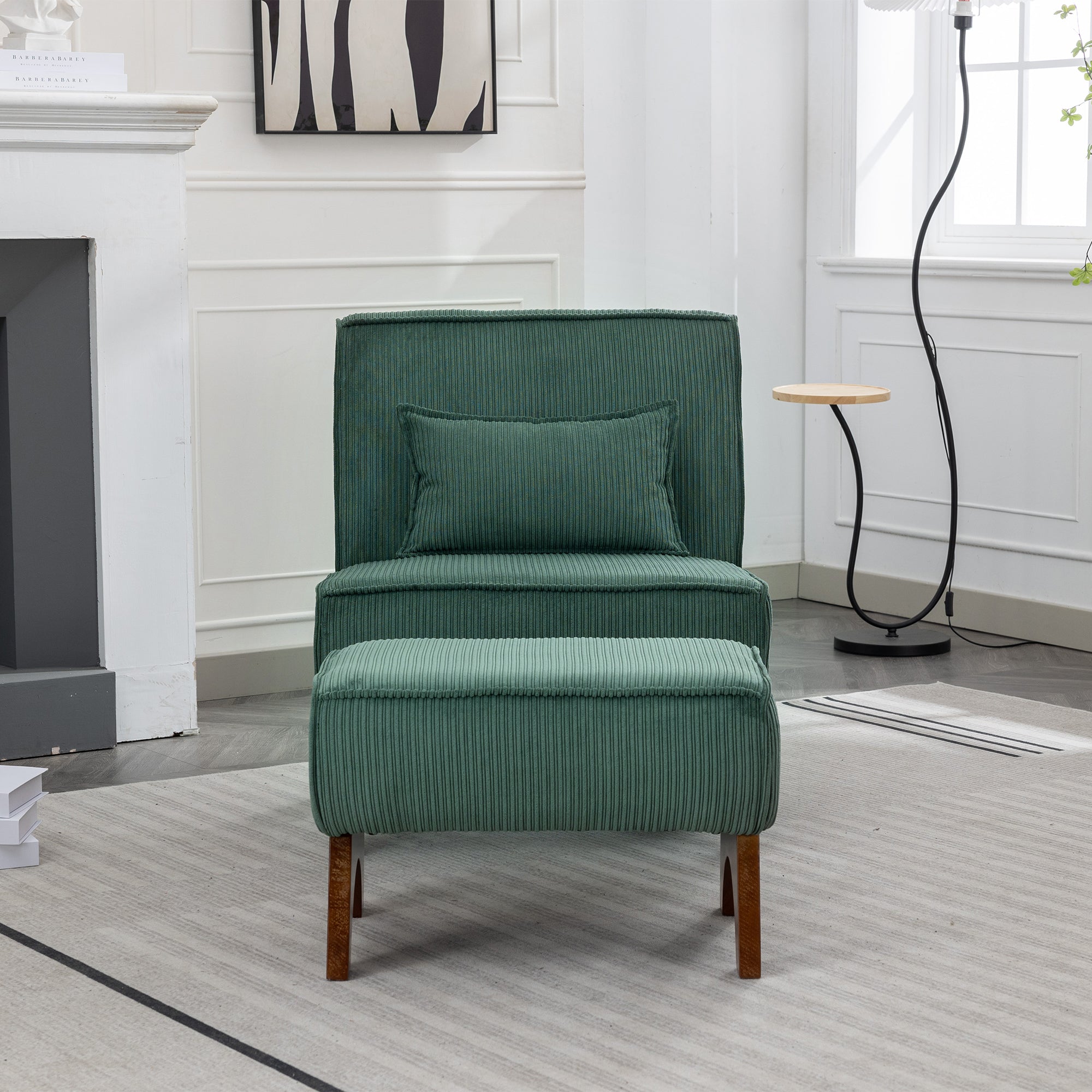 29.13" Wide Accent Chair with Ottoman lounge Armless green-corduroy