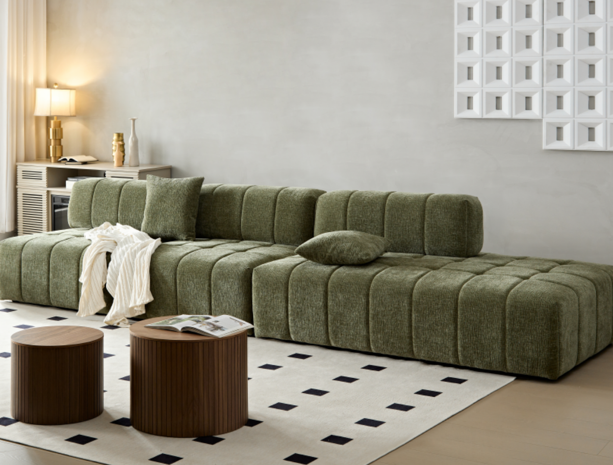 Wks3 Piano Key Combination Sofa, 2 Single Seats Plus 1 Luxury Cloth Sofa, Green Green Fabric 4 Seat