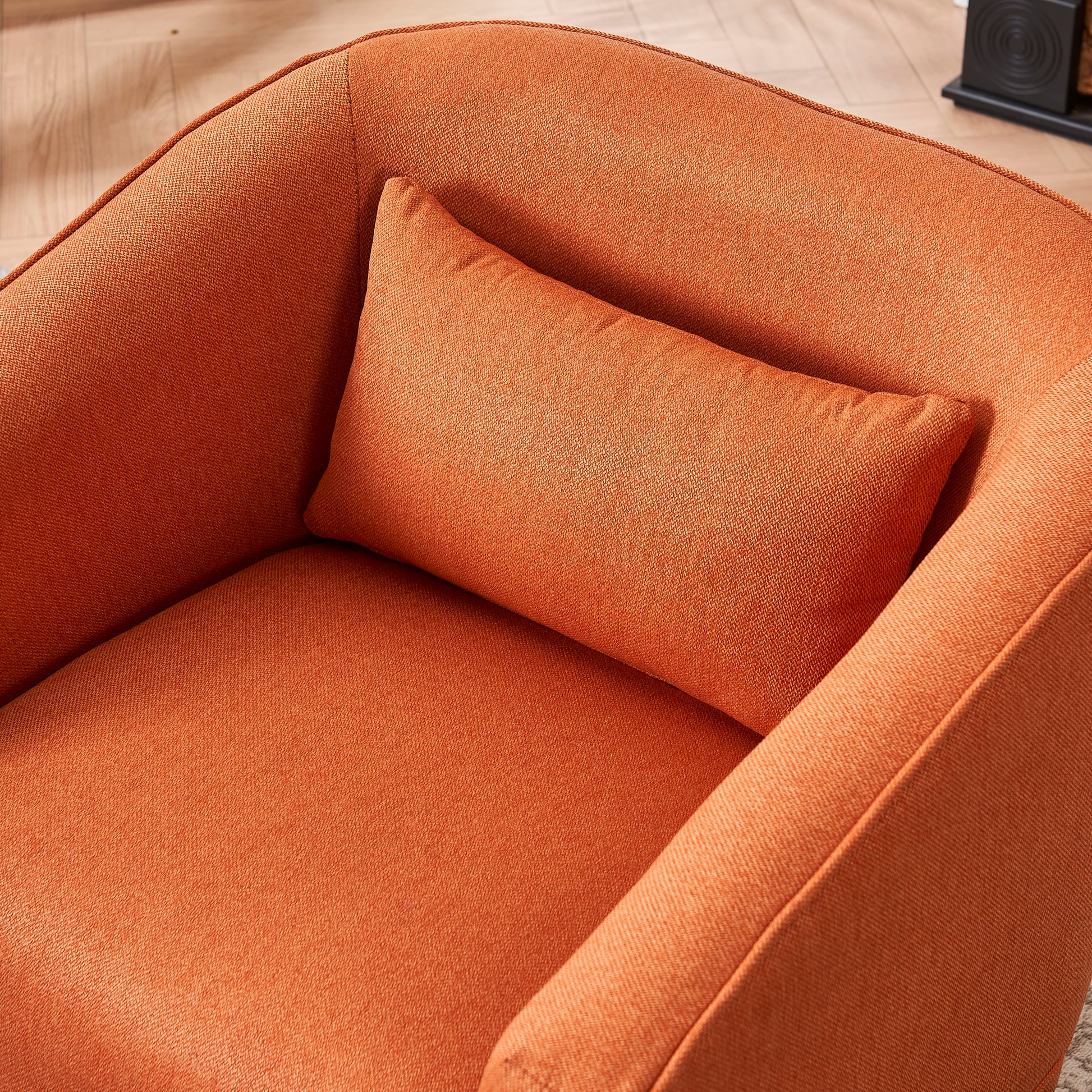 Swivel Barrel Chair With Ottoman, Swivel Accent Chairs Armchair For Living Room, Reading Chairs For Bedroom Comfy, Round Barrel Chairs With Black Metal Base Orange Orange Primary Living Space Modern Linen
