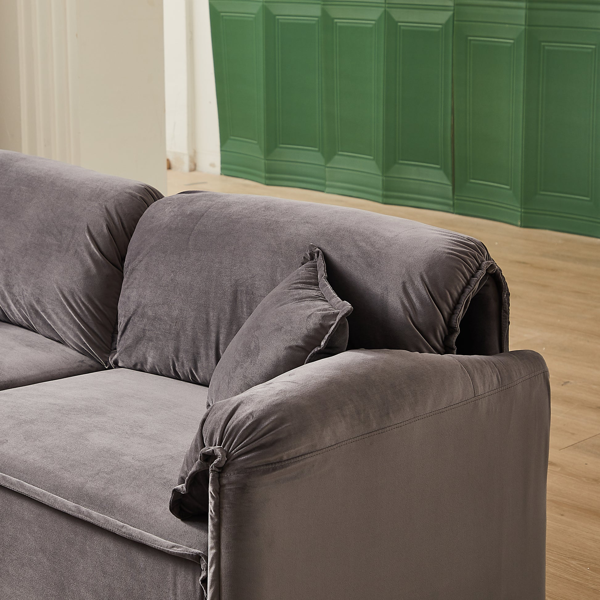 Mh 79" Velvet Sofaupholstered Recliner Sofa With Pillows, Living Room Sofa Chair Furniture, Home Office Use Grey Velvet Wood Primary Living Space Pine Foam Wood 2 Seat