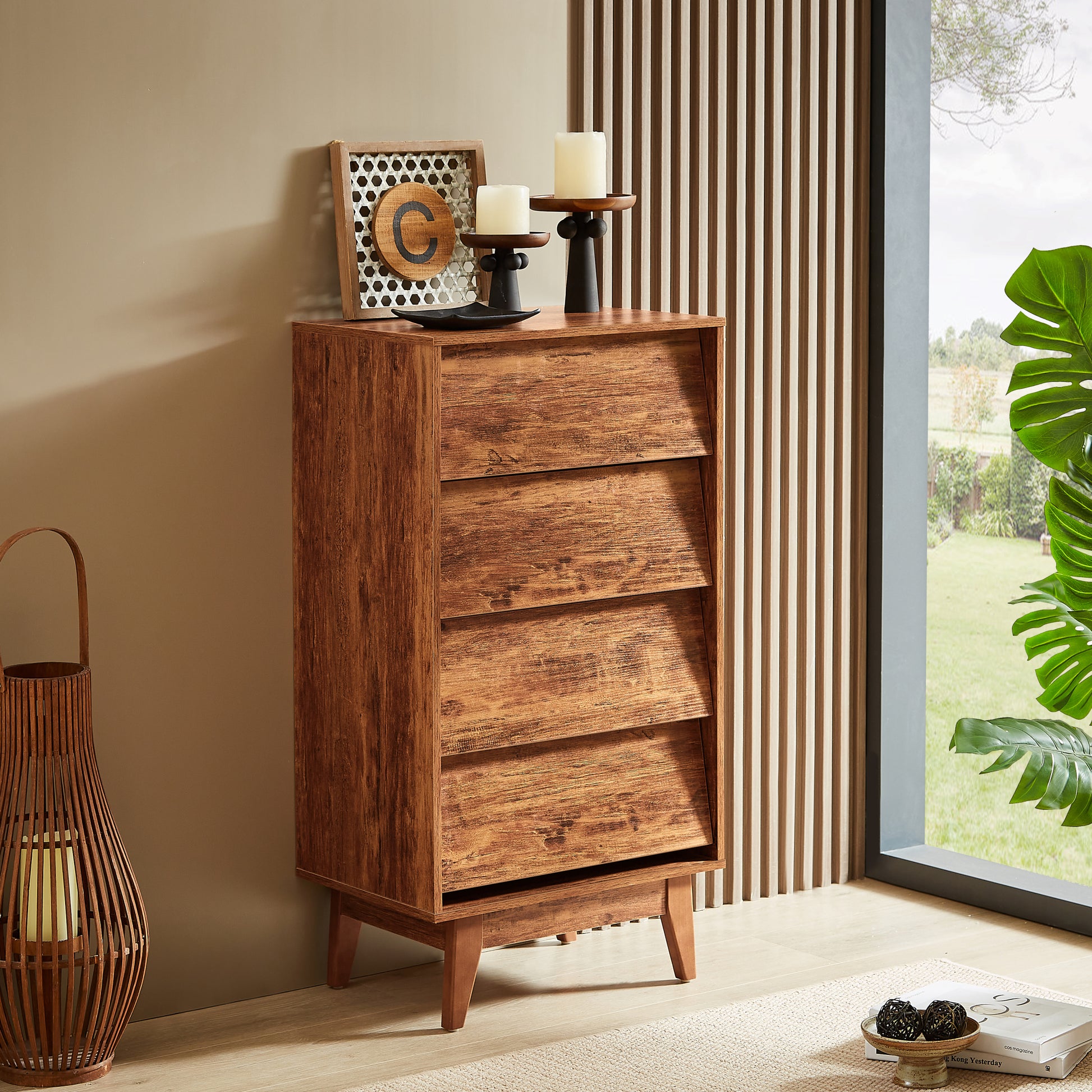 4 Drawer Double Dresser Features Vintage Style And Bevel Design Brown Mdf 4 Drawer Double Dresser Features Vintage Style And Bevel Design Brown Mdf