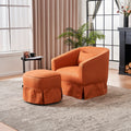 Swivel Barrel Chair With Ottoman, Swivel Accent Chairs Armchair For Living Room, Reading Chairs For Bedroom Comfy, Round Barrel Chairs With Black Metal Base Orange Orange Primary Living Space Modern Linen