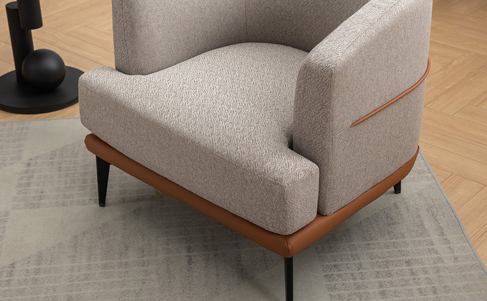 Modern Two Tone Barrel Fabric Chair, Upholstered Round Armchair For Living Room Bedroom Reading Room, Burnt Orange Burnt Orange Linen