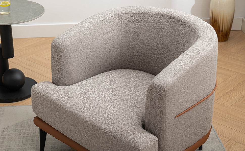 Modern Two Tone Barrel Fabric Chair, Upholstered Round Armchair For Living Room Bedroom Reading Room, Burnt Orange Burnt Orange Linen