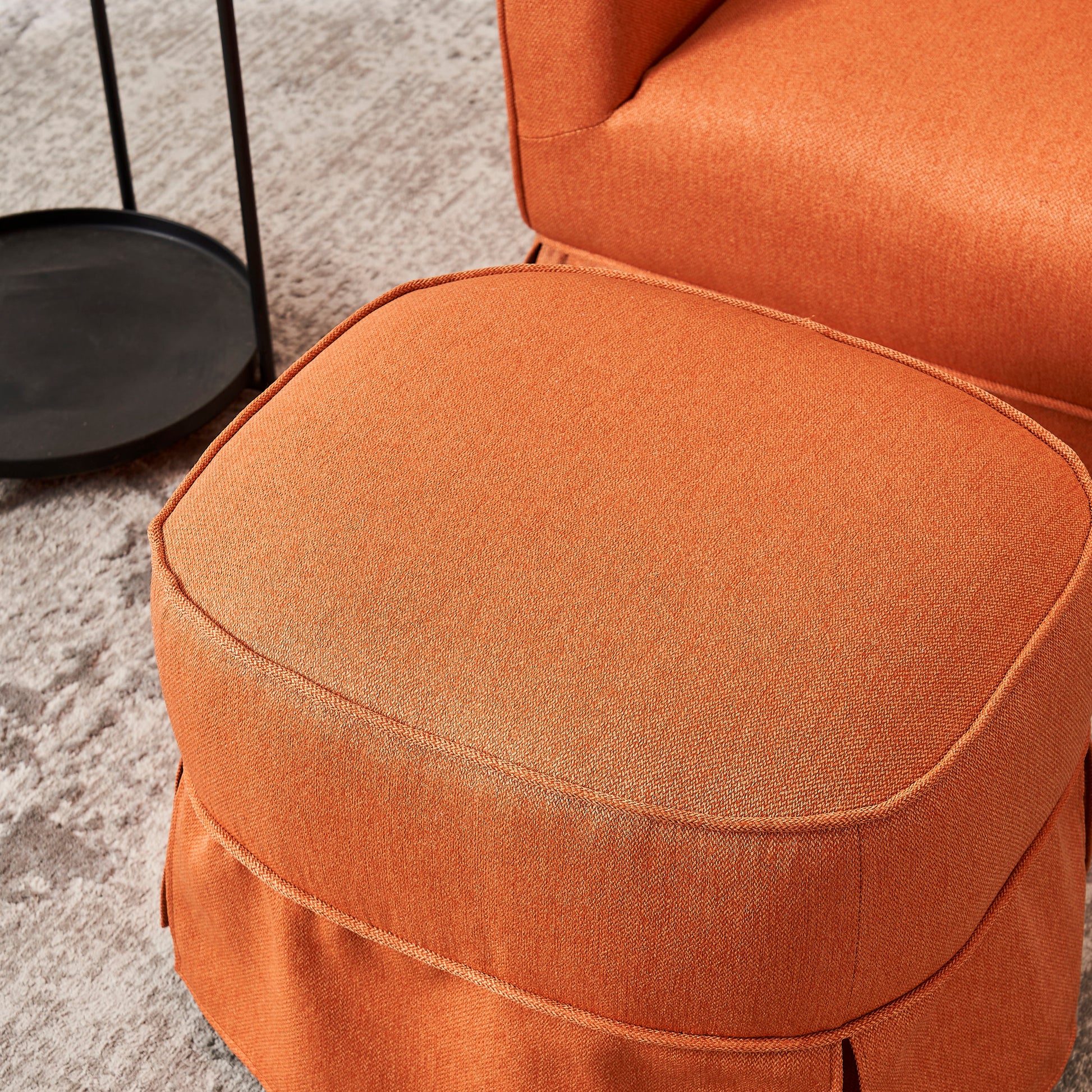 Swivel Barrel Chair With Ottoman, Swivel Accent Chairs Armchair For Living Room, Reading Chairs For Bedroom Comfy, Round Barrel Chairs With Black Metal Base Orange Orange Primary Living Space Modern Linen