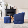 Swivel Barrel Chair With Ottoman, Swivel Accent Chairs Armchair For Living Room, Reading Chairs For Bedroom Comfy, Round Barrel Chairs With Black Metal Base Blue Blue Primary Living Space Modern Linen