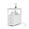 End Table With Charging Station, Narrow Sofa Side Table, Wooden Nightstand, Bedroom Living Room Furniture, White White Mdf