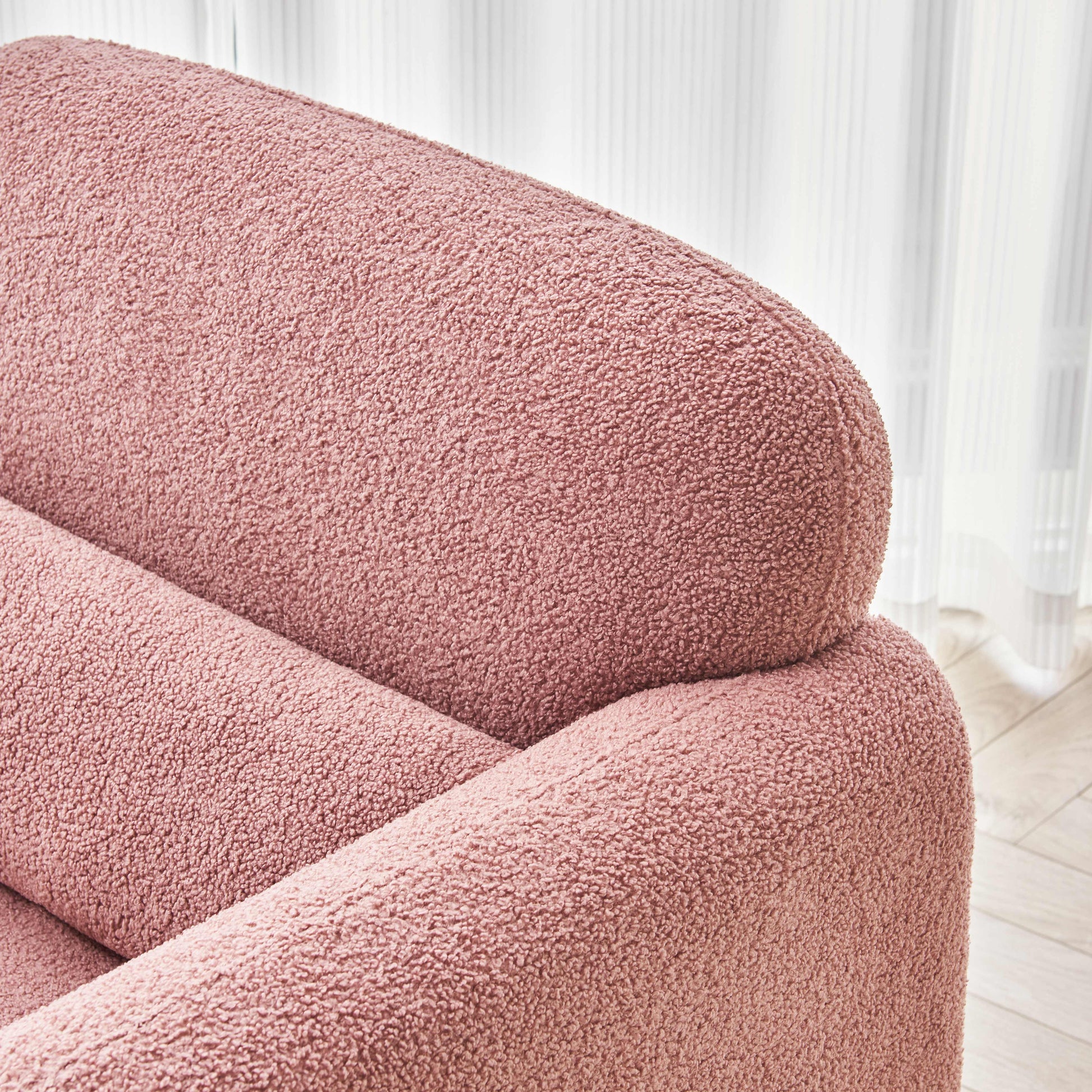 34"Lamb Fleece Fabric Sofa, Modern Single Sofa With Support Pillow For Apartment, Office, Living Room & Bedroom, Tool Free Assembly. Pink Pink Foam Sherpa