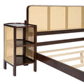 3 Pieces Rattan Platform Full Size Bed With 2 Nightstands,Walnut Walnut Rattan