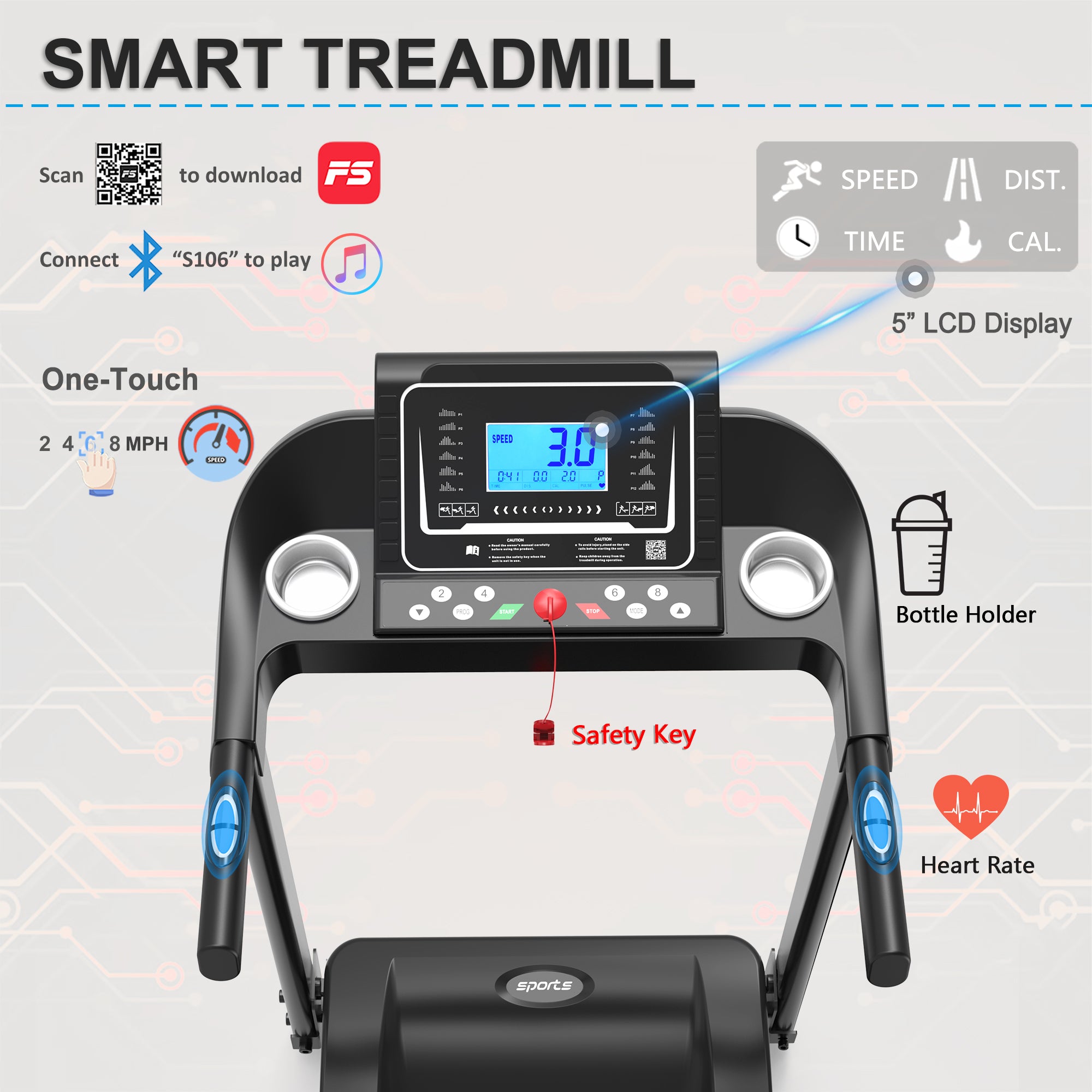 Fitshow App Home Foldable Treadmill with Incline