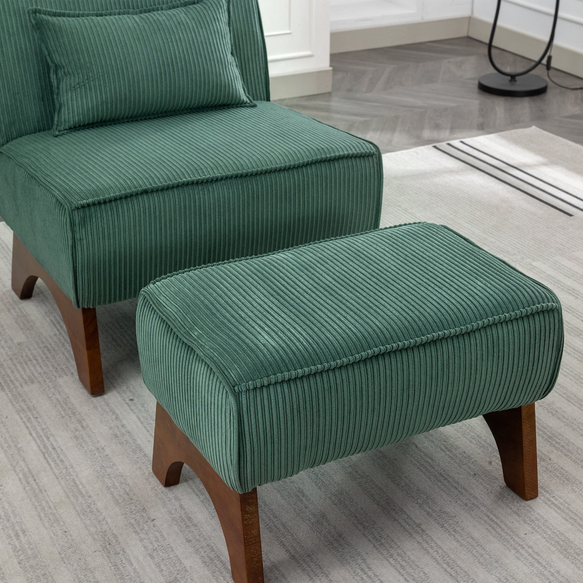 29.13" Wide Accent Chair with Ottoman lounge Armless green-corduroy