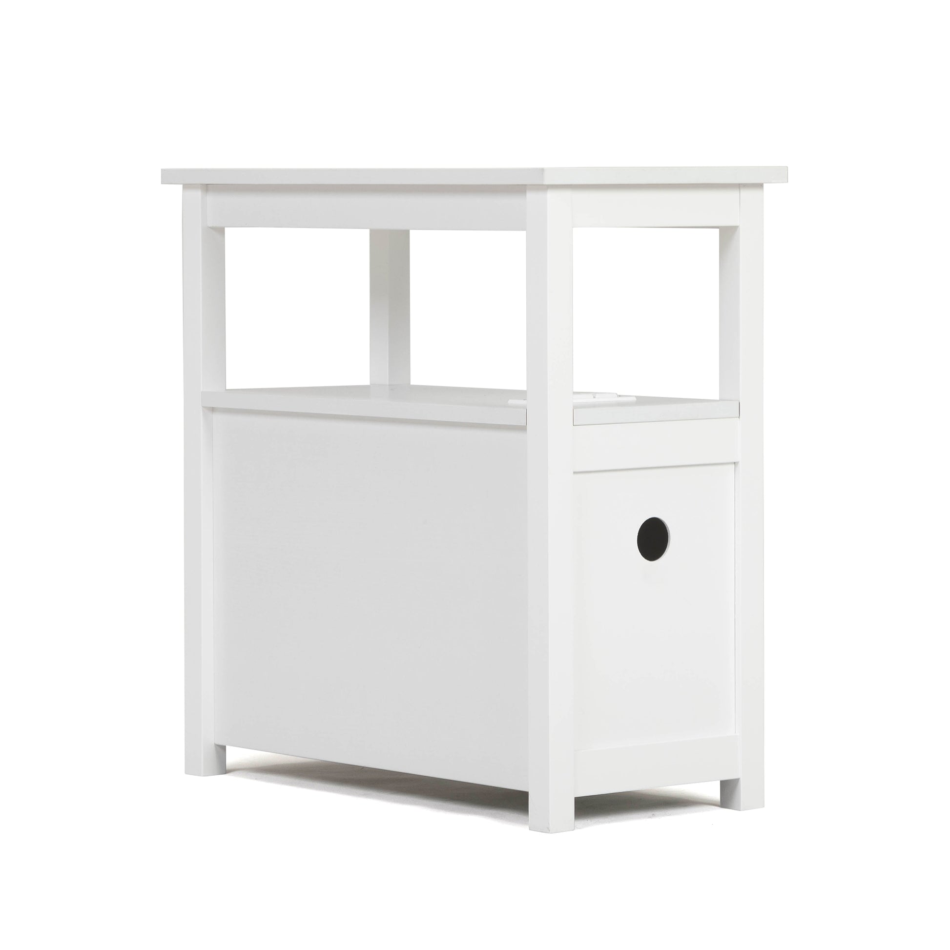 End Table With Charging Station, Narrow Sofa Side Table, Wooden Nightstand, Bedroom Living Room Furniture, White White Mdf