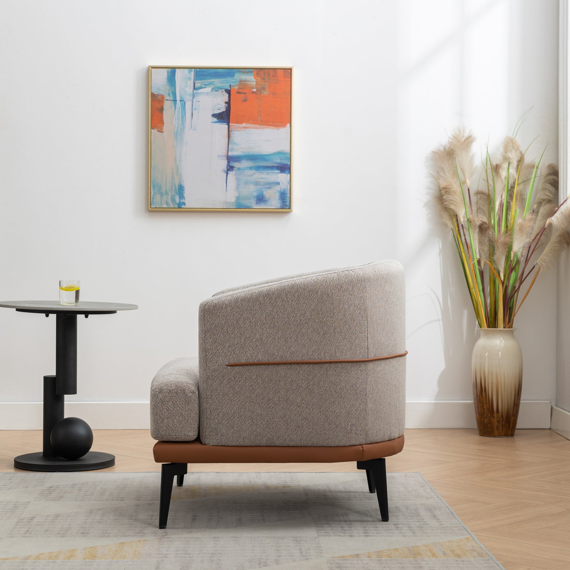 Modern Two Tone Barrel Fabric Chair, Upholstered Round Armchair For Living Room Bedroom Reading Room, Burnt Orange Burnt Orange Linen