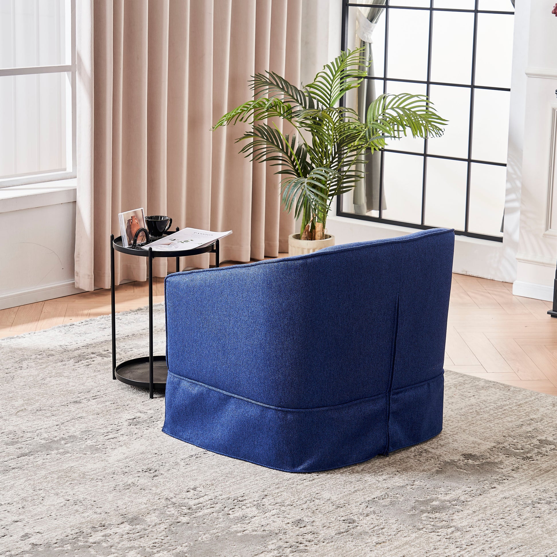 Swivel Barrel Chair With Ottoman, Swivel Accent Chairs Armchair For Living Room, Reading Chairs For Bedroom Comfy, Round Barrel Chairs With Black Metal Base Blue Blue Primary Living Space Modern Linen