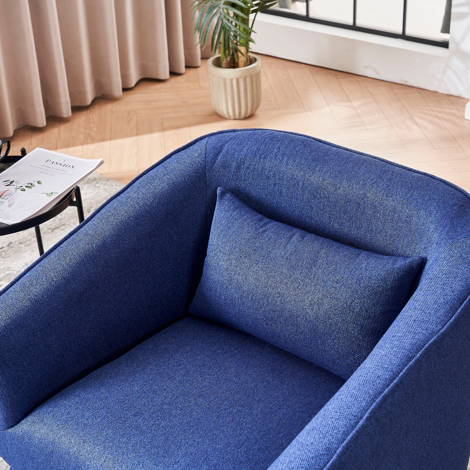 Swivel Barrel Chair With Ottoman, Swivel Accent Chairs Armchair For Living Room, Reading Chairs For Bedroom Comfy, Round Barrel Chairs With Black Metal Base Blue Blue Primary Living Space Modern Linen