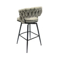 Bar Chair Linen Woven Bar Stool Set Of 2,Black Legs Barstools No Adjustable Kitchen Island Chairs,360 Swivel Bar Stools Upholstered Bar Chair Counter Stool Arm Chairs With Back Footrest, Grey Grey Linen