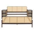 3 Pieces Rattan Platform Full Size Bed With 2 Nightstands,Walnut Walnut Rattan